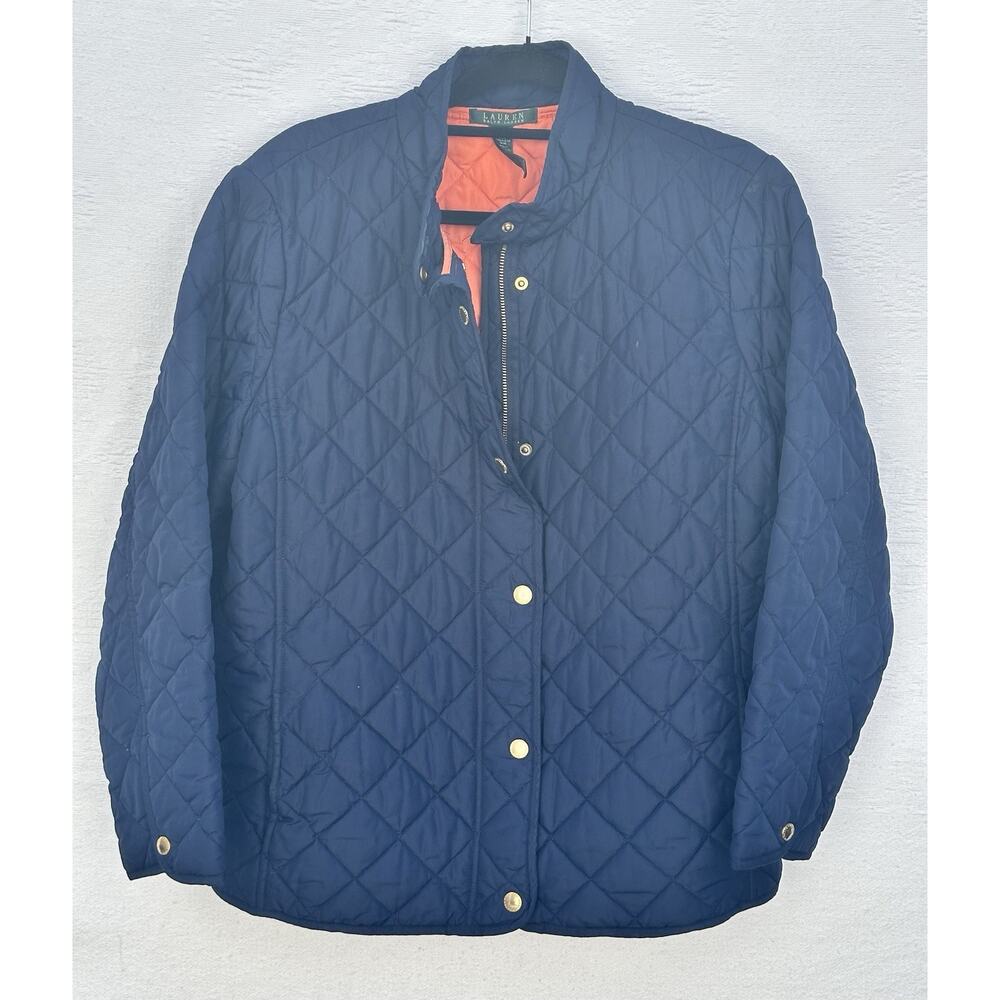 Lauren Ralph Lauren Jacket Womens 2XL Quilted Navy Preppy Snap Closure Riding